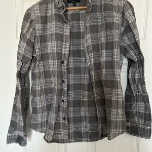 Banana Republic Men's Charcoal Plaid Shirt Linen Blend